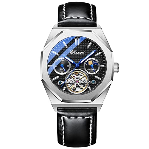 rorios Herrenuhren Leuchtende Uhren Automatik Mechanische Armbanduhr Skelettuhren mit Lederarmband Mode Tourbillon Uhr von rorios