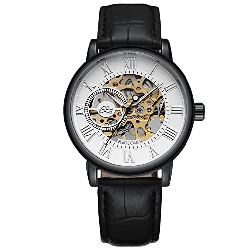 rorios Herrenuhren Mechanische Automatikuhr Leuchtende Uhren mit Lederband Skelett Militär Armbanduhr von rorios