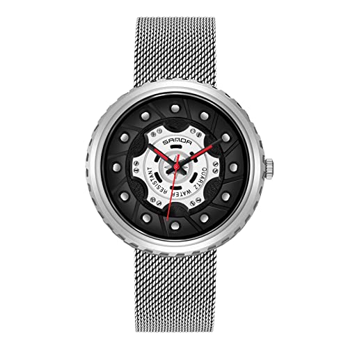rorios Kreative Herrenuhren Analog Quarz Uhren mit Edelstahlarmband Auto-Raduhr für Männer Wasserdicht Armbanduhr von rorios