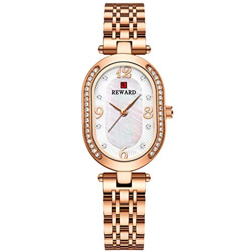 rorios Mode Damen Armbanduhr Analog Quarz Armbanduhr mit Edelstahlarmband Frauen Uhren Ovales Diamantzifferblatt Elegant Uhren für Damen von rorios