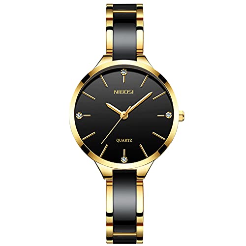 rorios Mode Damen Uhren Wasserdicht Quarz Armbanduhr mit Edelstahlarmband Minimalistisch Damenuhr Business Kleid Uhr für Mädchen Frauen(Schwarz) von rorios