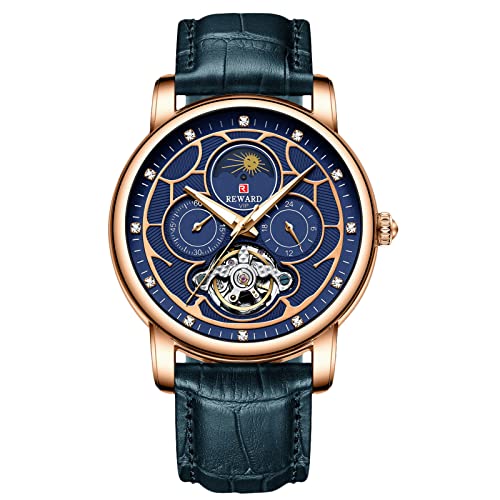 rorios Mode Herren Automatikuhren Tourbillon Mechanische Armbanduhr mit Lederband Wasserdicht Mondphase Uhren für Männer Herren von rorios