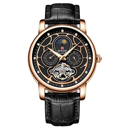 rorios Mode Herren Automatikuhren Tourbillon Mechanische Armbanduhr mit Lederband Wasserdicht Mondphase Uhren für Männer Herren von rorios