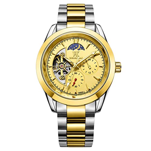rorios Mode Herren Uhren Automatisch Mechanisch Uhren mit Edelstahl-Armband Leuchtende Skelett Armbanduhr von rorios