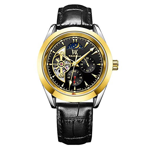 rorios Mode Herren Uhren Automatisch Mechanisch Uhren mit Lederarmband Leuchtende Skelett Armbanduhr von rorios