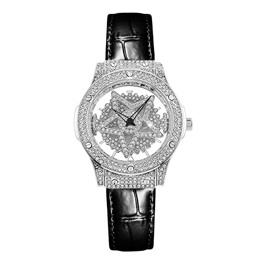 rorios Mode Kleid Damenuhr Analog Quarz Uhr mit Leder Armband Wasserdicht Diamant Armbanduhr von rorios
