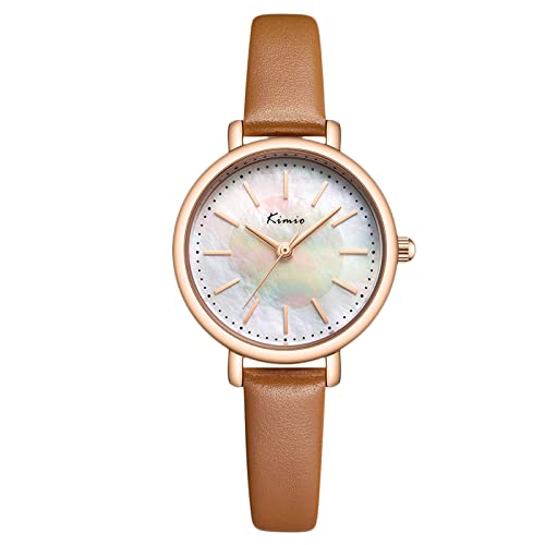 rorios Mode Kleid Damenuhren Analog Quarz Armbanduhr mit Lederarmband Perlmuttzifferblatt Uhr für Frauen von rorios