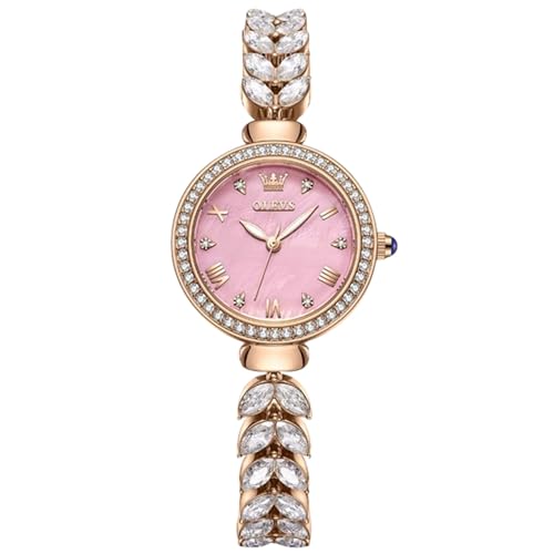 rorios Armbanduhr für Frauen mit Armbändern Damen Elegant Uhren Modische Analog Quarz Uhr Edelstahl Diamant Armband Uhr Dress Damenarmbanduhr Rosa von rorios