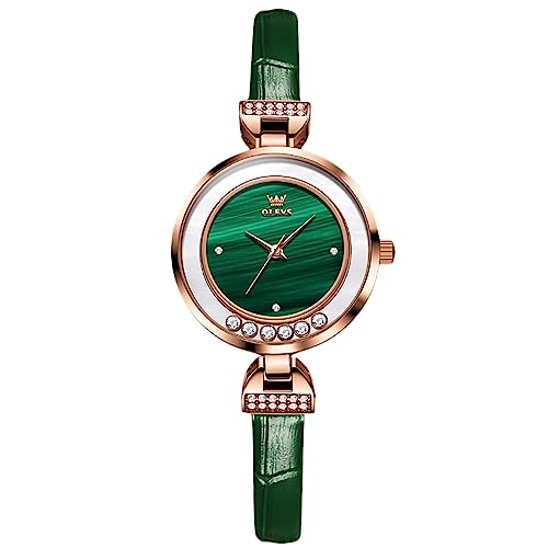 rorios Damen Analog Quarz Armbanduhren Emerald Damenuhren Elegant Diamant Uhr Mode Wasserdicht Uhr mit Leder Armband von rorios