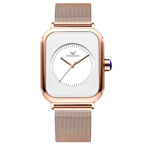rorios Damen Analog Quarz Armbanduhren Frauen Minimalistisch Uhr Mode Elegant Damenuhren Edelstahl Rechteck Uhr mit Mesh Armband Roségold von rorios