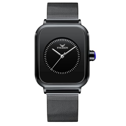 rorios Damen Analog Quarz Armbanduhren Frauen Minimalistisch Uhr Mode Elegant Damenuhren Edelstahl Rechteck Uhr mit Mesh Armband Schwarz von rorios