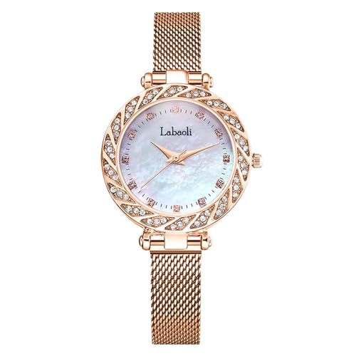 rorios Damen Analog Quarz Armbanduhren Mode Diamant Uhr Freizeit Wasserdicht Damenuhren Frauen Edelstahl Mesh Armband Uhr von rorios