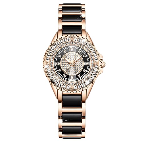 rorios Damen Analog Quarz Uhr Elegante Diamant Armbanduhr Mode 30M Wasserdicht Damenuhr Frauen Kreative Uhr mit Rose Gold Edelstahl Armband Schwarz von rorios