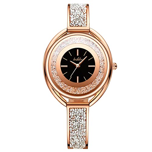 rorios Damen Analog Quarz Uhr Elegante Diamant Armbanduhr Mode 30M Wasserdicht Damenuhr Frauen Kreative Uhr mit Rose Gold Edelstahl Armband von rorios