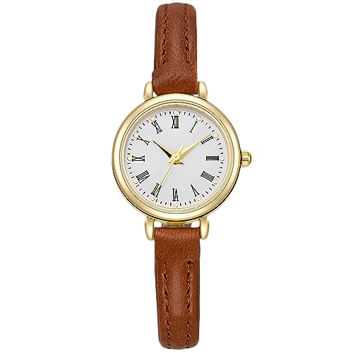 rorios Damen Analog Quarz Uhren Minimalistisch Damenuhren Frauen Casual Armbanduhren Mädchen Wasserdicht 8mm Lederarmband Kaffee von rorios