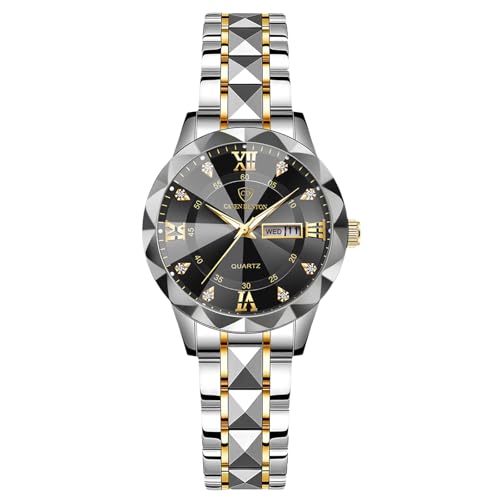 rorios Damen Einfach Armbanduhren Klassisch Edelstahl Uhr Frauen Elegant Uhren Business Analog Quarz Uhr Leuchtend Datum Kalender Damenuhren Schwarz A von rorios