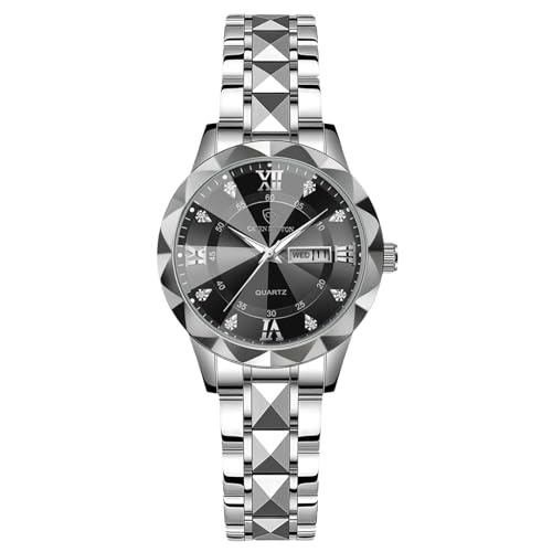 rorios Damen Einfach Armbanduhren Klassisch Edelstahl Uhr Frauen Elegant Uhren Business Analog Quarz Uhr Leuchtend Datum Kalender Damenuhren Schwarz B von rorios