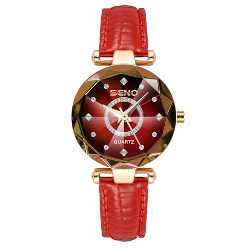 rorios Damen Elegant Armbanduhr Analog Quarz Uhr Diamant Skala Uhr Frauen Edelstahl Armband Uhr Mode Einfache Damenuhren Rot B von rorios