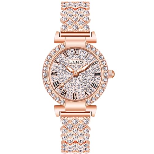 rorios Damen Elegant Uhren Kleinem Zifferblatt Voll Diamant Armbanduhren Frauen Modische Uhr Analog Quarz Damenuhren Rotgold Edelstahl Uhr von rorios