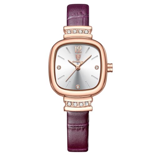 rorios Damen Minimalistisch Armbanduhren Kleine Quadratische Uhr Frauen Elegant Uhren Analog Quarz Damenuhren mit Edelstahl Armband Lila von rorios
