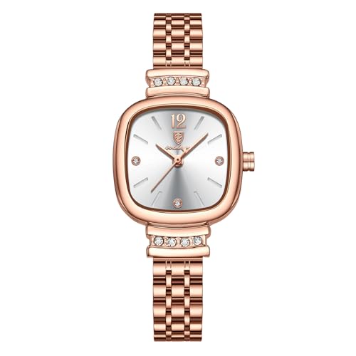 rorios Damen Minimalistisch Armbanduhren Kleine Quadratische Uhr Frauen Elegant Uhren Analog Quarz Damenuhren mit Leder Armband Weiß von rorios
