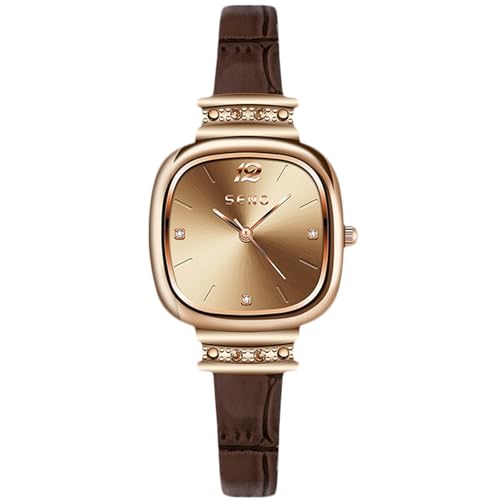 rorios Damen Minimalistisch Armbanduhren Mini Kleine Quadratische Uhr Frauen Elegant Uhren Analog Quarz Damenuhren mit Leder Armband Braun von rorios