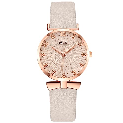 rorios Damen Minimalistisch Uhren Analog Quarz Damenuhren Wasserdicht Lederarmband Armbanduhren Beige von rorios