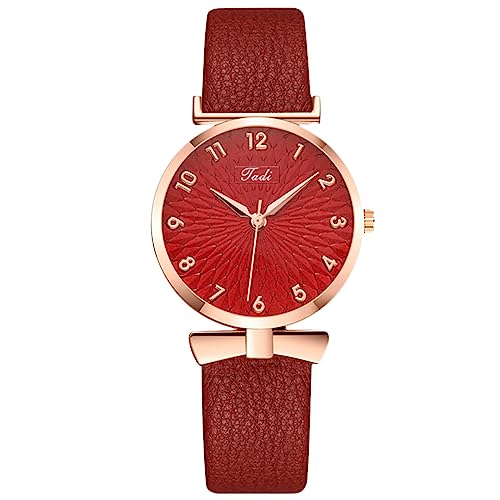 rorios Damen Minimalistisch Uhren Analog Quarz Damenuhren Wasserdicht Lederarmband Armbanduhren Rot von rorios