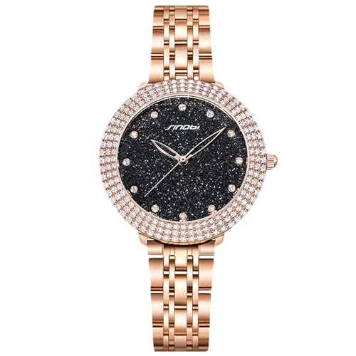 rorios Damen Mode Diamant Uhren Frauen Edelstahl Armbanduhren Analog Quarz Wasserdicht Uhr Sternenklarer Himmel Damenuhr von rorios