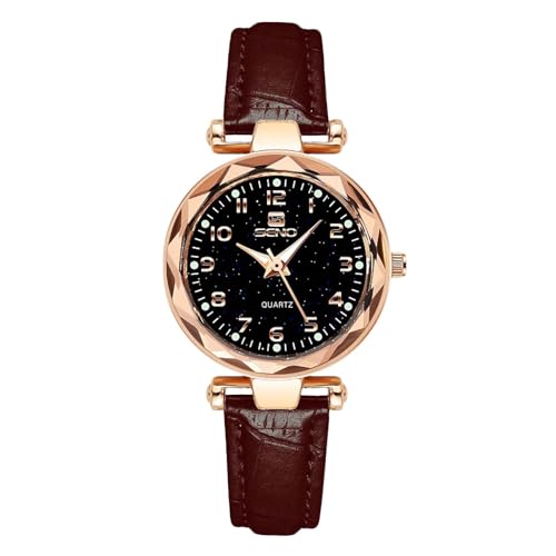 rorios Damen Mode Uhren Frauen Edelstahl Armbanduhren Elegant Leder Armband Uhr Analog Quarz Damenuhr Women Wirst Watch Braun von rorios