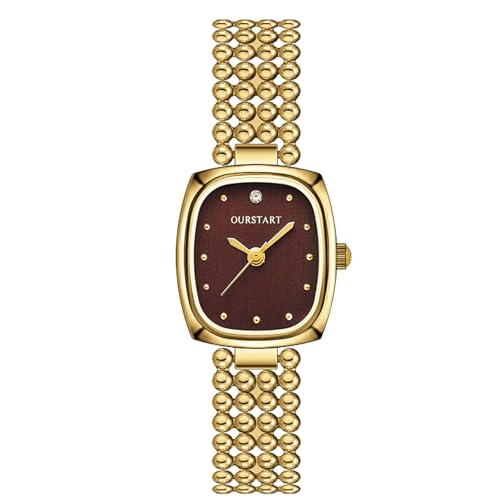 rorios Damen Moderne Quadratuhr Goldfarbene Armbanduhr in Mehreren Farben Elegante Kleiduhr für Alltag & Party Damenuhr Braun von rorios