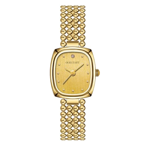 rorios Damen Moderne Quadratuhr Goldfarbene Armbanduhr in Mehreren Farben Elegante Kleiduhr für Alltag & Party Damenuhr Gold von rorios