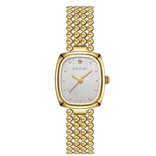 rorios Damen Moderne Quadratuhr Goldfarbene Armbanduhr in Mehreren Farben Elegante Kleiduhr für Alltag & Party Damenuhr Weiß von rorios