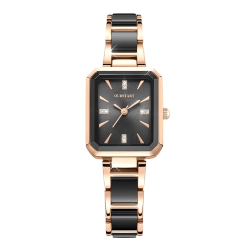 rorios Damen Quadrat Armbanduhr Metallarmband Diamant-Verzierte Ziffernblatt Moderne und Eleganzte Uhren Watch Schwarz von rorios