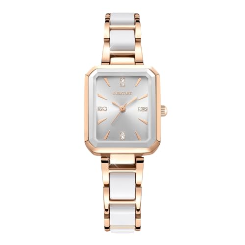 rorios Damen Quadrat Armbanduhr Metallarmband Diamant-Verzierte Ziffernblatt Moderne und Eleganzte Uhren Watch Weiß von rorios