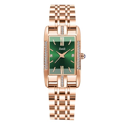 rorios Damen Rechteck Armbanduhren Rotgold Edelstahl Uhren Frauen Analog Quarz Uhr Mode Diamant Uhr Minimalistisch Wasserdicht Damenuhren Grün von rorios