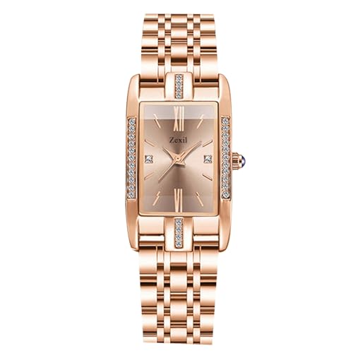 rorios Damen Rechteck Armbanduhren Rotgold Edelstahl Uhren Frauen Analog Quarz Uhr Mode Diamant Uhr Minimalistisch Wasserdicht Damenuhren Rose von rorios