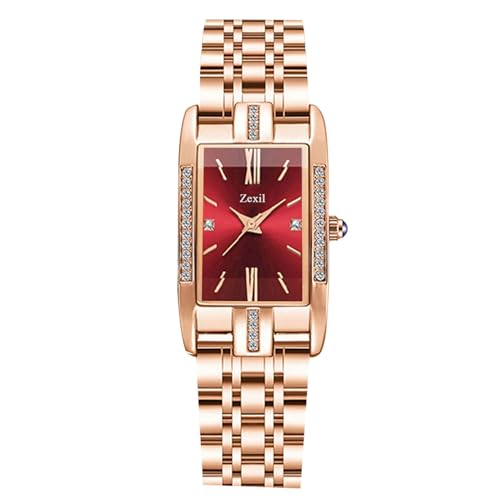 rorios Damen Rechteck Armbanduhren Rotgold Edelstahl Uhren Frauen Analog Quarz Uhr Mode Diamant Uhr Minimalistisch Wasserdicht Damenuhren Rot von rorios