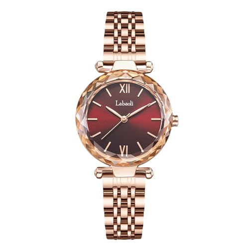 rorios Damen Rot Armbanduhren Frauen Analog Quarz Uhr Freizeit Wasserdicht Uhr Einfach Roségold Damenuhren mit Edelstahl Armband von rorios