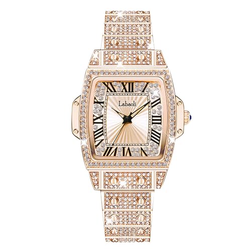 rorios Damen Tonneau Uhren Mode Voll Diamant Armbanduhren Analog Quarz Wasserdicht Uhr Frauen Strass Uhr mit Edelstahl Armband von rorios