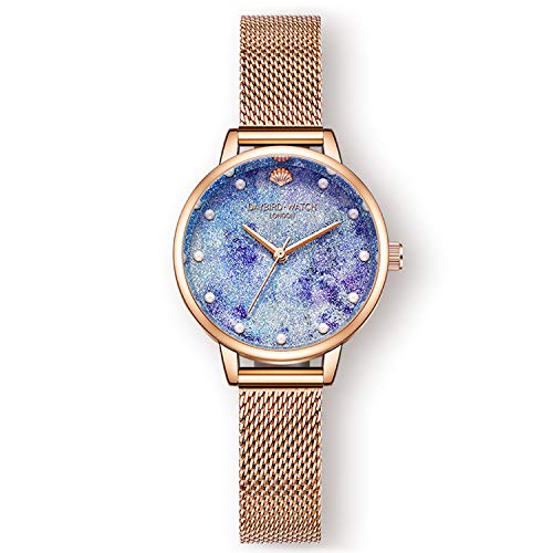 rorios Damen Uhr Analog Quarzuhr Armbanduhren blaues Meer Dial Edelstahl Meshband Mode Frauen Uhr von rorios