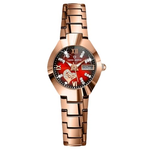 rorios Damen Uhr Frauenrömische Ziffern Diamond Analoge Quarz Armbanduhren Edelstahlgurt Bracelet Watch wasserdichte Armbanduhr für Mädchen Damenuhren Rot von rorios