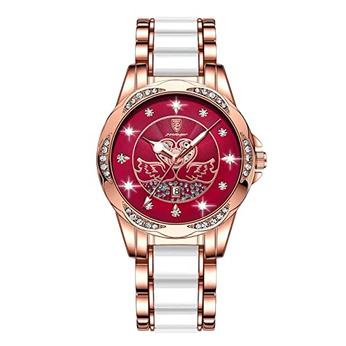 rorios Damenuhr Leuchtende Diamant Armbanduhren Analog Quarz Uhr mit Edelstahlband Mode Wasserdicht Frauen Uhren von rorios