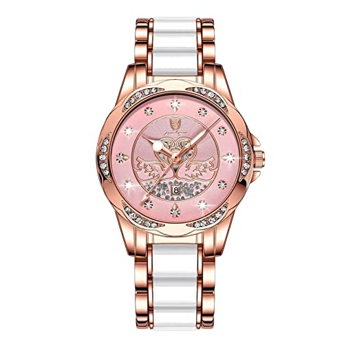 rorios Damenuhr Leuchtende Diamant Armbanduhren Analog Quarz Uhr mit Edelstahlband Mode Wasserdicht Frauen Uhren von rorios