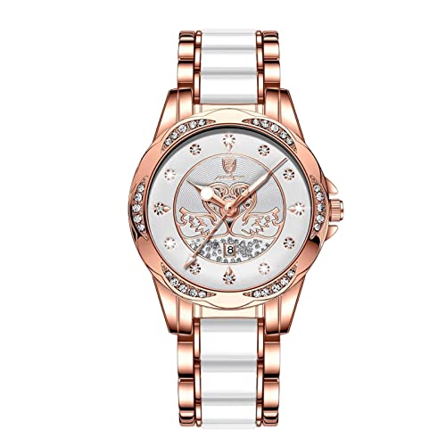 rorios Damenuhr Leuchtende Diamant Armbanduhren Analog Quarz Uhr mit Edelstahlband Mode Wasserdicht Frauen Uhren von rorios