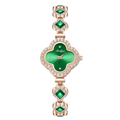 rorios Damenuhr Quarzuhr mit Diamantarmband Vierblättriges Kleeblatt Wasserfeste Uhr im Classic Für Damen Geeignet Grün von rorios
