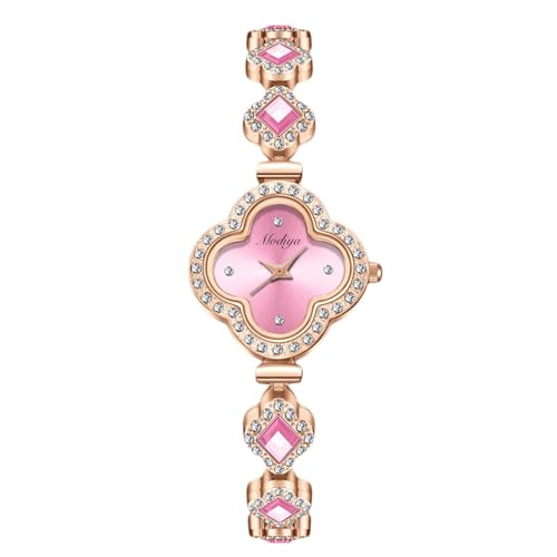 rorios Damenuhr Quarzuhr mit Diamantarmband Vierblättriges Kleeblatt Wasserfeste Uhr im Classic Für Damen Geeignet Rosa von rorios