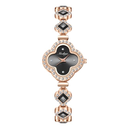 rorios Damenuhr Quarzuhr mit Diamantarmband Vierblättriges Kleeblatt Wasserfeste Uhr im Classic Für Damen Geeignet Schwarz von rorios