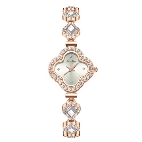 rorios Damenuhr Quarzuhr mit Diamantarmband Vierblättriges Kleeblatt Wasserfeste Uhr im Classic Für Damen Geeignet Weiß von rorios