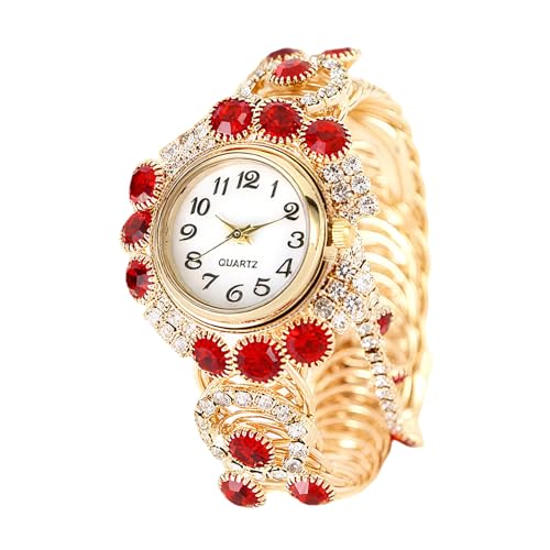 rorios Damenuhr Quarzuhr mit Retro-Stil Fransen Edelstahl-Kristallarmband Wristwatch Wasserfeste Uhr im Classic Arabische Ziffern Für Damen Rot von rorios